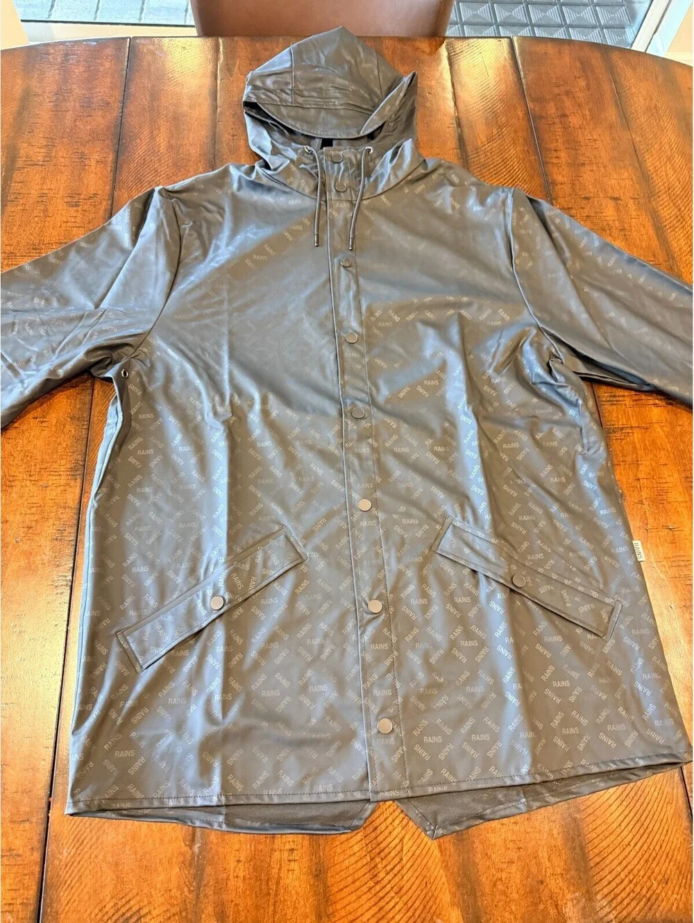 RAINS Jacket W3 House Monogram  Waterproof Hooded Rain Jacket Unisex Large NWT